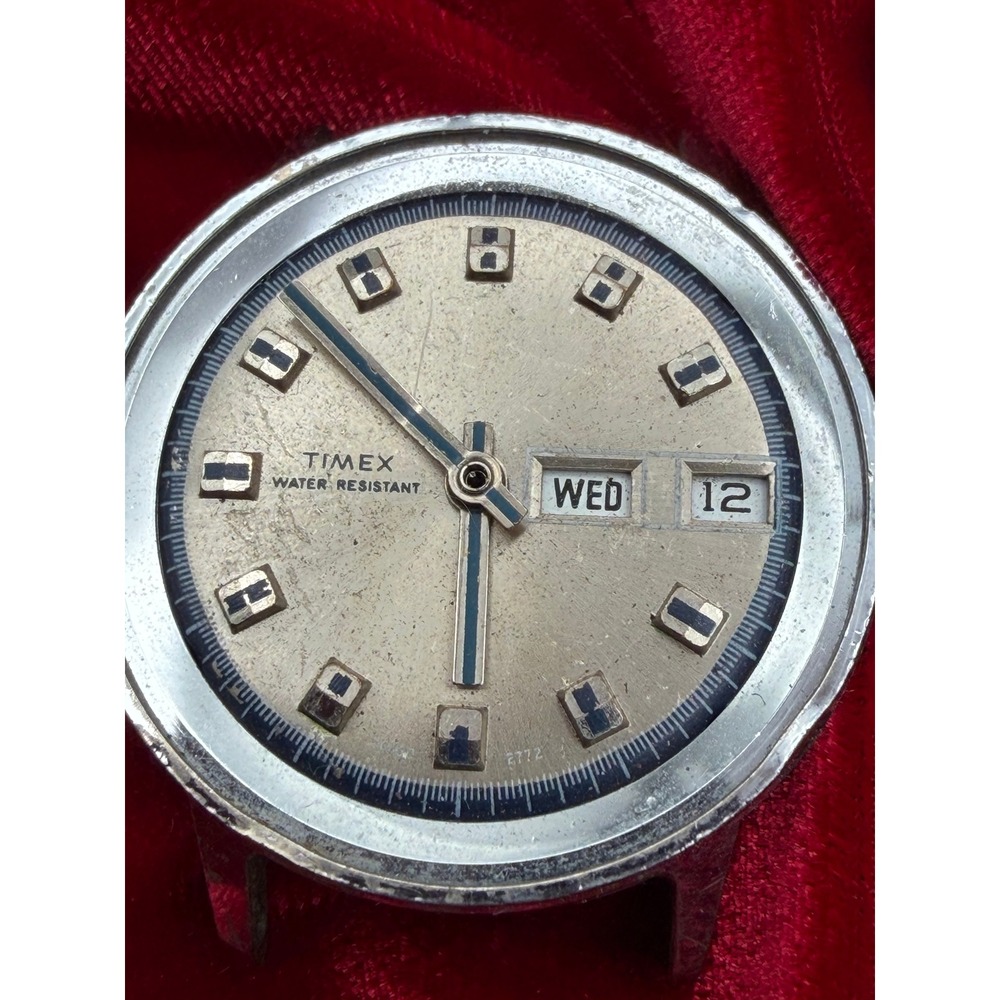 Vintage Timex Water Resistant Day Date Watch Head For Parts Restoration 35mm